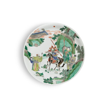 View full screen - View 1 of Lot 215. A famille-verte 'Romance of the Three Kingdoms' dish, Qing dynasty, Kangxi period.