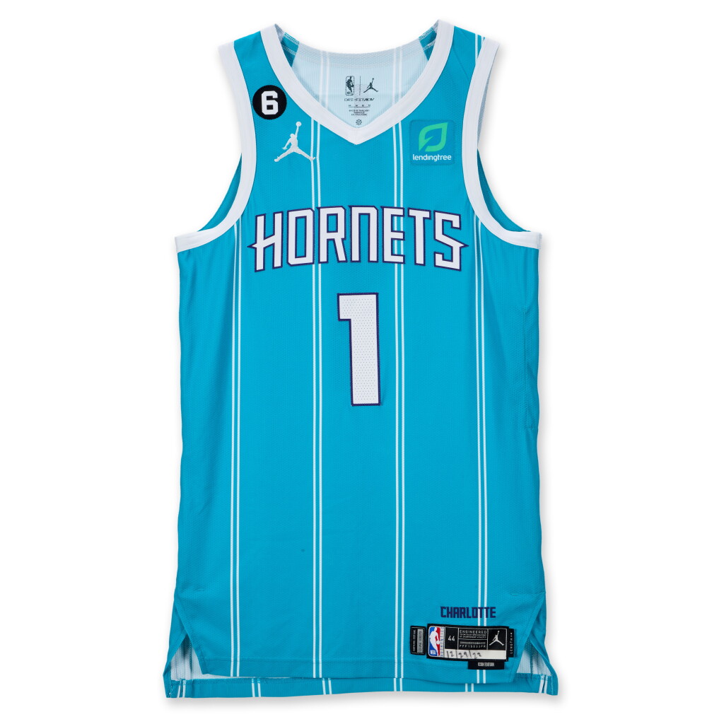 View full screen - View 1 of Lot 44. LaMelo Ball Charlotte Hornets 2022-2023 Game Worn Icon Edition Jersey | Double-Double.