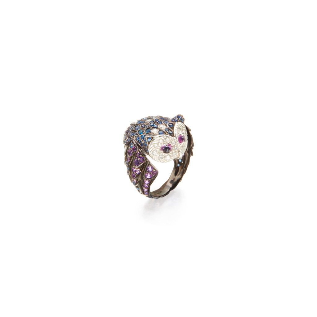 View full screen - View 1 of Lot 143. SAPPHIRE, AMETHYST AND DIAMOND RING, BOUCHERON, FRANCE.