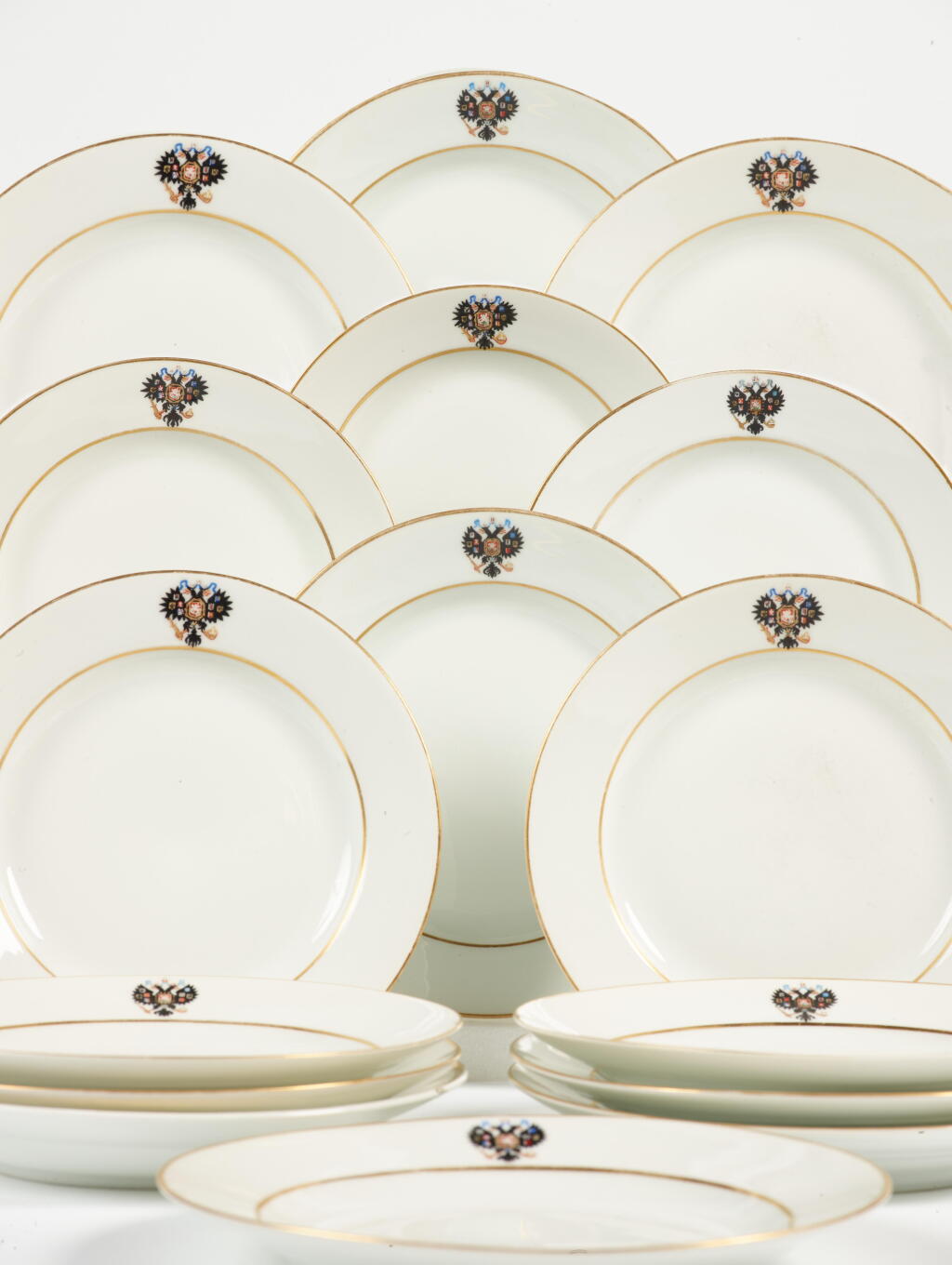 View full screen - View 1 of Lot 217. Forty-three Porcelain Dinner Plates from the Alexander III Coronation Service, Imperial Porcelain Factory, St Petersburg, period of Alexander III, 1881, and Nicholas II (1896-1913).