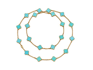 View full screen - View 1 of Lot 1627. 'Alhambra' Turquoise Necklace | 梵克雅寶 | 'Alhambra' 綠松石項鏈.