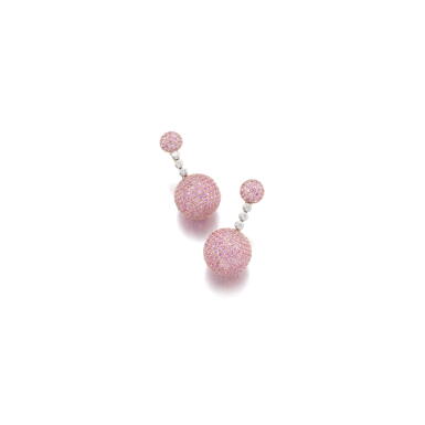 View full screen - View 1 of Lot 34. PAIR OF PINK SAPPHIRE AND DIAMOND EARRINGS, 'BOULE', DE GRISOGONO.