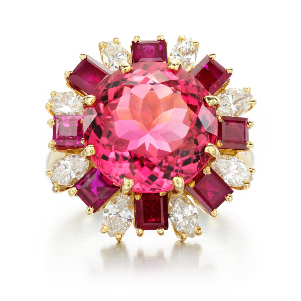 View full screen - View 1 of Lot 85. Tourmaline and diamond ring .