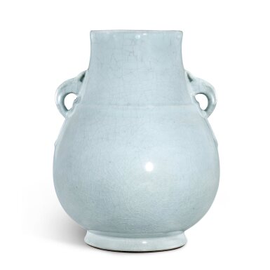 View full screen - View 1 of Lot 441. A Guan-type elephant-handled vase, Qing dynasty, Yongzheng period or later 清雍正或以後 仿官釉象耳尊 《大清雍正年製》款.