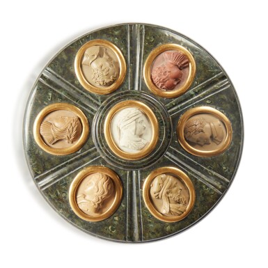 View full screen - View 1 of Lot 268. An Italian Grand Tour Brass Mounted Green Serpentine Marble Circular Inkstand and Cover, 19th Century.