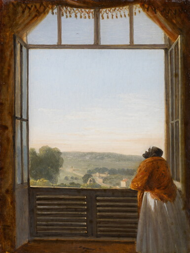 View full screen - View 1 of Lot 210. Portrait of a lady at a window, traditionally identified as Henriette Campan (1752–1822).