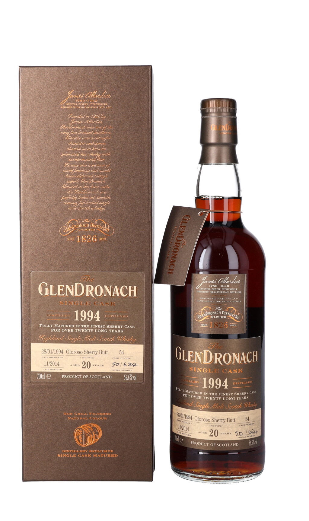View full screen - View 1 of Lot 5609. The Glendronach Single Cask 20 Year Old 56.6 abv 1994 (1 BT70).