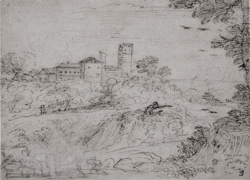 View full screen - View 1 of Lot 17. A landscape with a hunter and dog.
