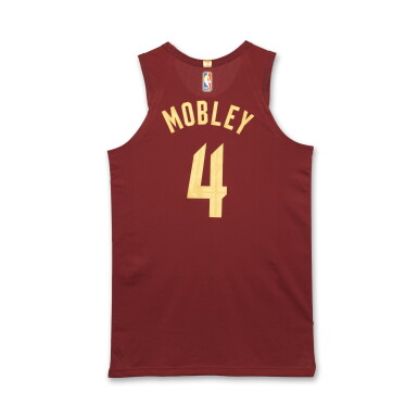 View full screen - View 1 of Lot 5. Evan Mobley Cleveland Cavaliers 2025-2026 Game Worn Icon Edition Jersey | Double-Double | Gold NBA Logoman.