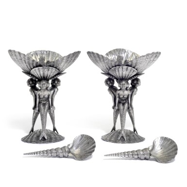 View full screen - View 1 of Lot 24. A pair of pewter shell-fish stands, designed by Piero Figura for Atena, 20th century.