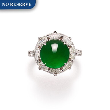 View full screen - View 1 of Lot 1280. JADEITE AND DIAMOND RING | 天然翡翠 配 鑽石 戒指.