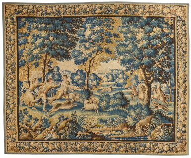 View full screen - View 1 of Lot 106. A Louis XIV French Hunting Tapestry, Aubusson, late 17th century.