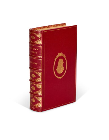 View full screen - View 1 of Lot 250. Dickens | The Pickwick Papers, 1837, first edition in book form, red morocco by Riviere, Dickens' signature pasted in.