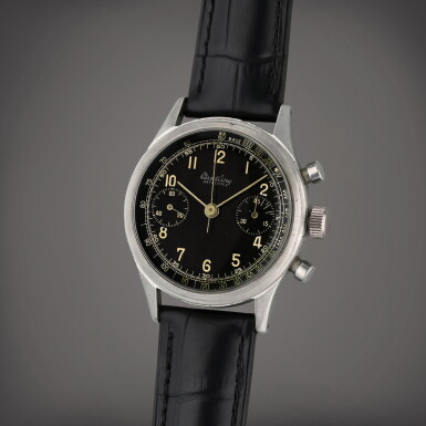 View full screen - View 1 of Lot 489. Reference 790 | A stainless steel chronograph wristwatch, Circa 1940.