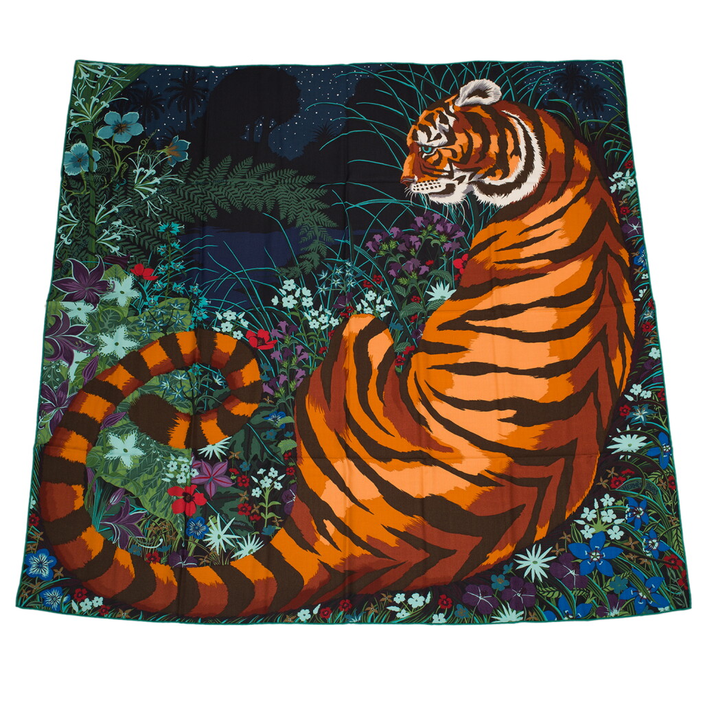 View full screen - View 1 of Lot 158. Hermès "Tyger Tyger" Shawl 140cm of Cashmere and Silk .