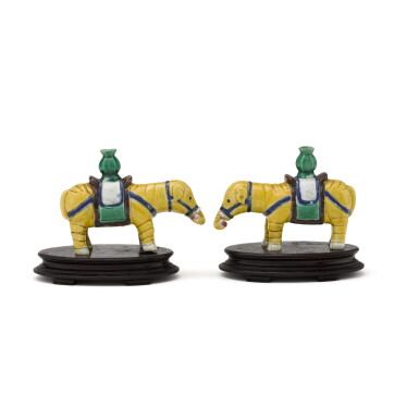 View full screen - View 1 of Lot 81. A pair of sancai-glazed figures of elephants Qing dynasty, 18th century.
