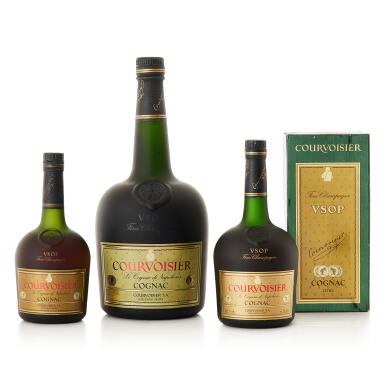 View full screen - View 1 of Lot 424. Courvoisier VSOP 40.0 abv NV (3 Liters, 1 Liter, BT70).