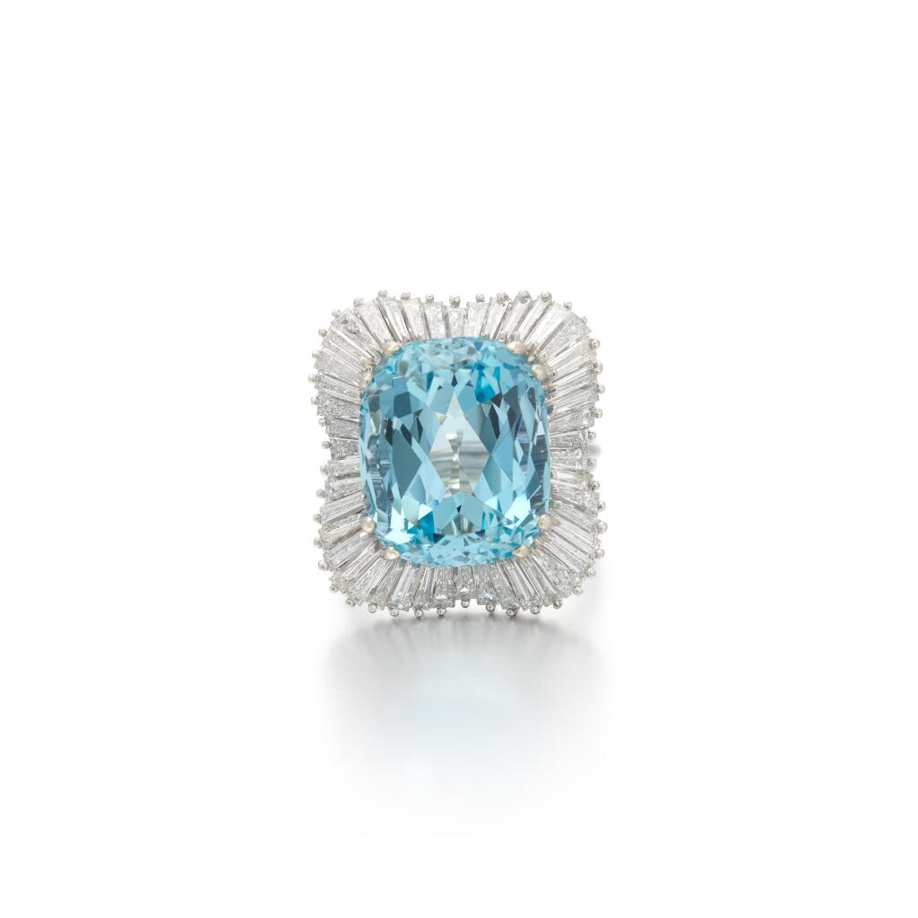 View full screen - View 1 of Lot 195. Aquamarine and diamond ring (Anello in diamanti e acquamarina).