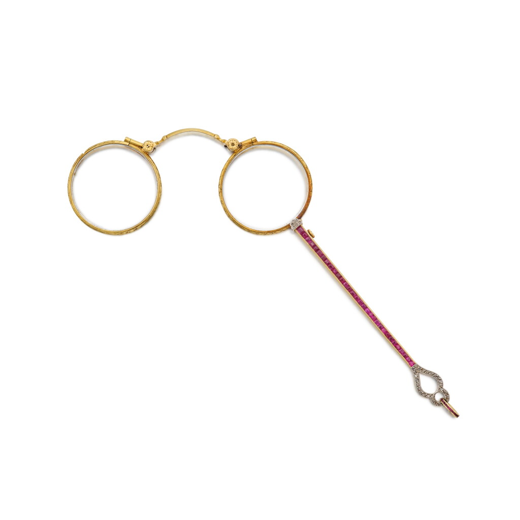 View full screen - View 1 of Lot 327. Gold, Ruby and Diamond Lorgnette .