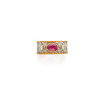 Two-Color Gold, Diamond and Ruby Ring