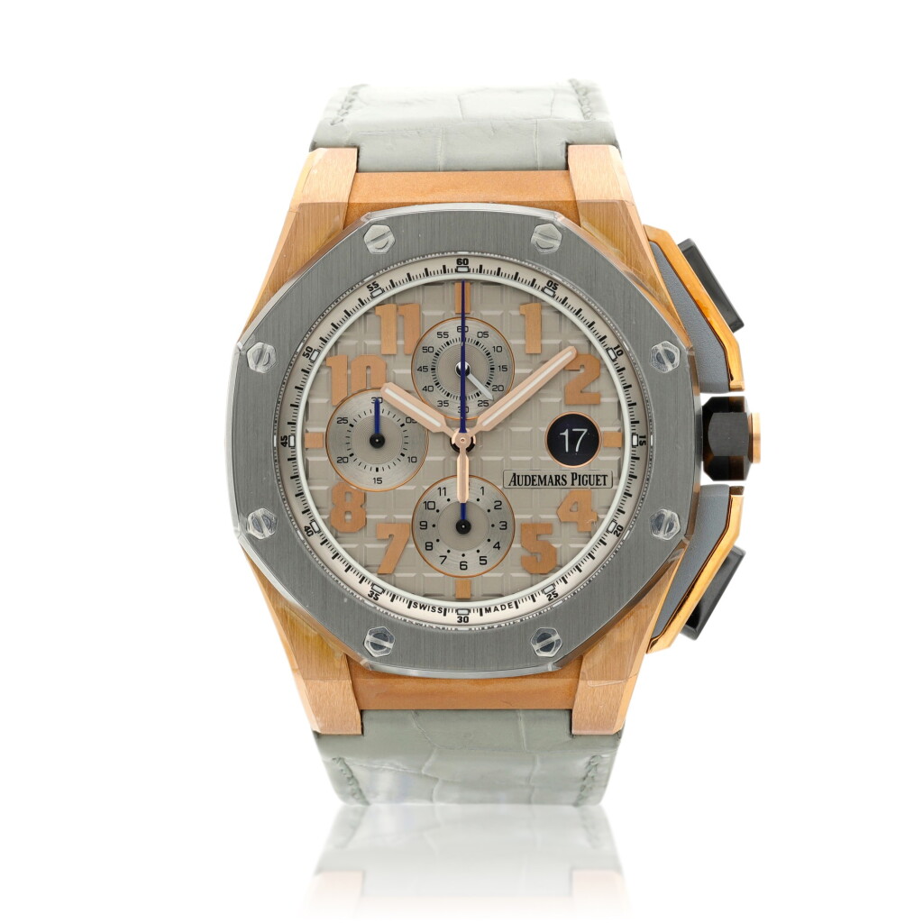 View full screen - View 1 of Lot 63. Reference 26210OI.OO.A109CR.01 Royal Oak Offshore Lebron James, A limited edition pink gold, titanium and diamond-set automatic chronograph wristwatch with date, Circa 2013.