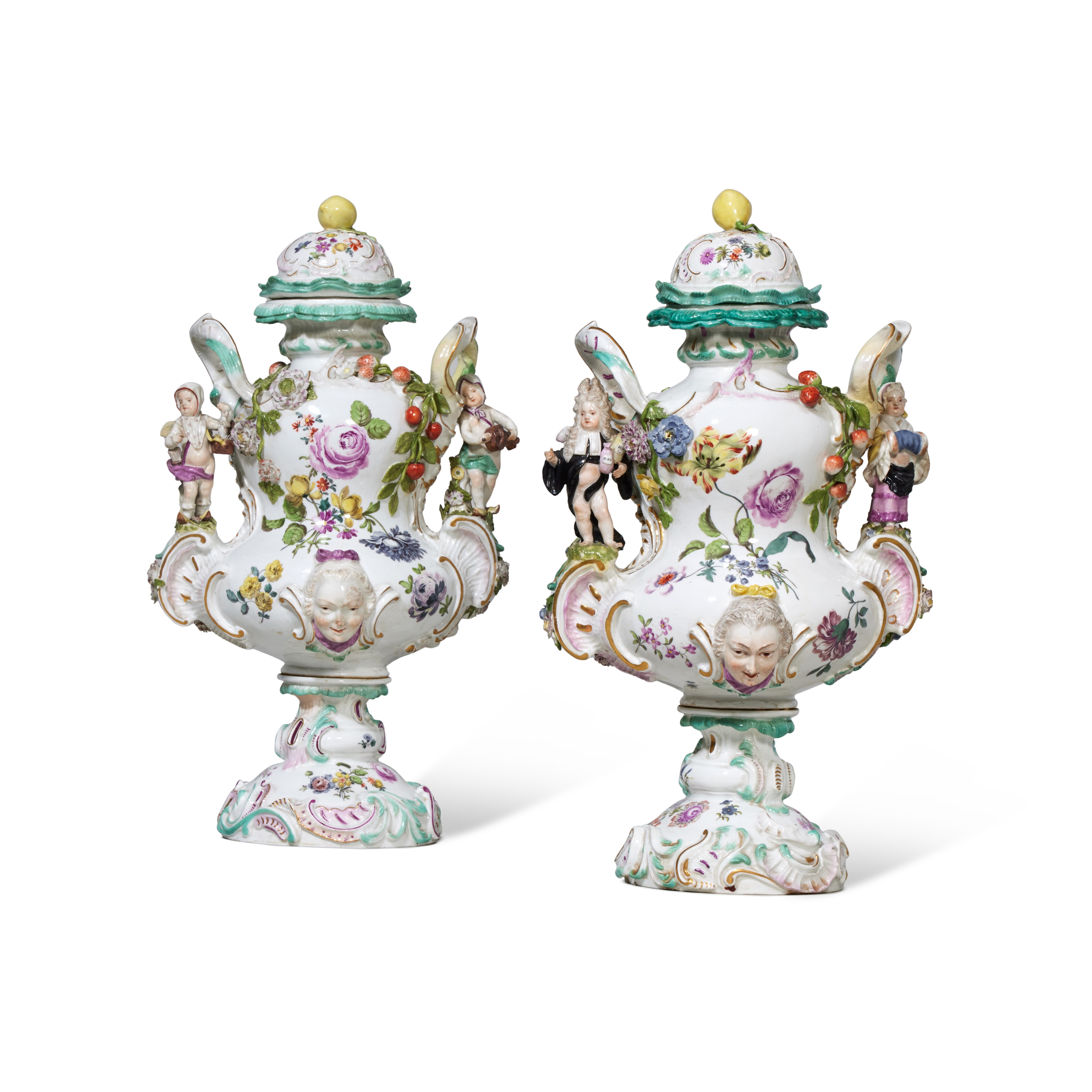 Two Meissen Two-Handled Vases and Covers, Circa 1760