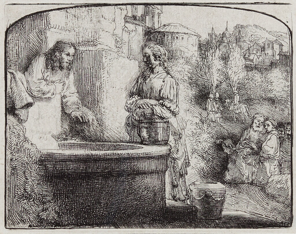 View full screen - View 1 of Lot 530. Christ and the Woman of Samaria: An Arched Print (B., Holl. 70; New Holl. 302).