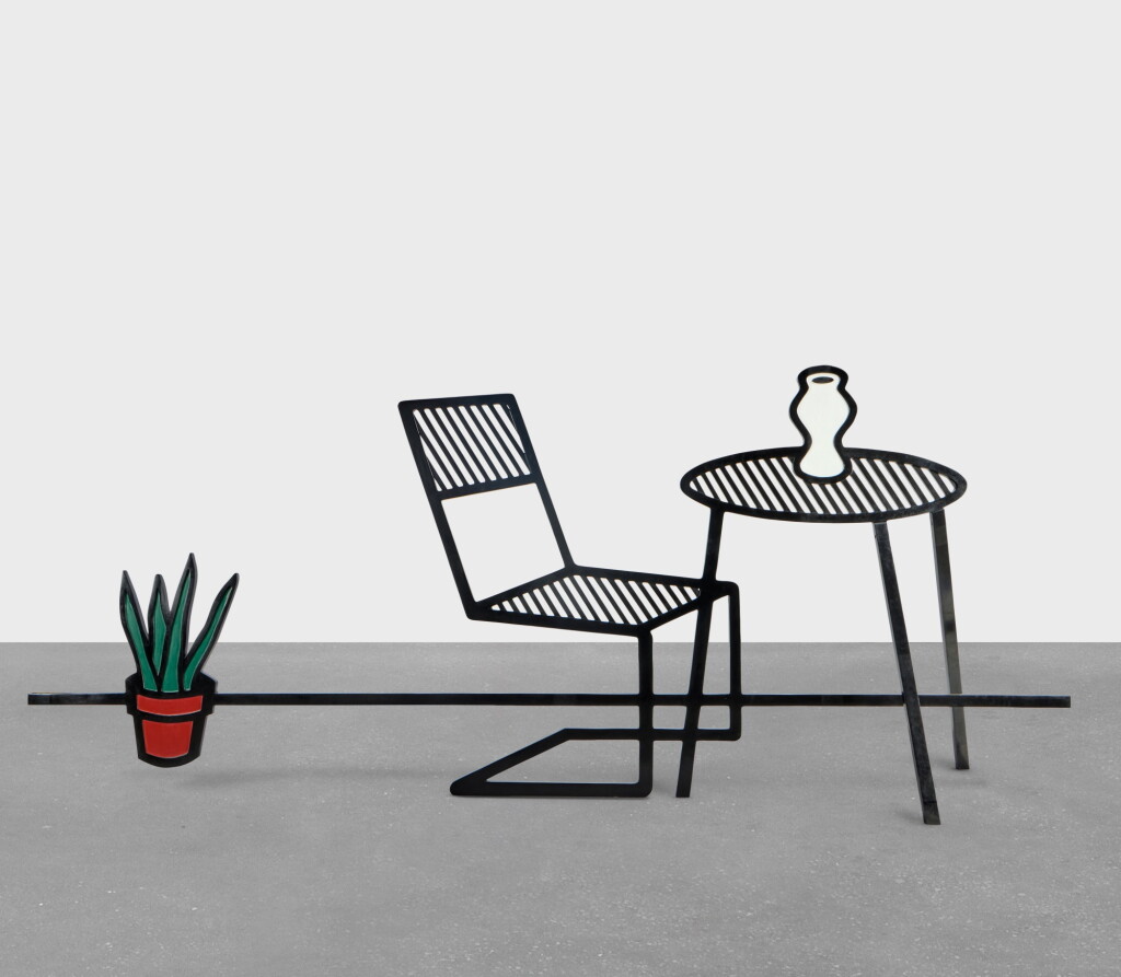 View full screen - View 1 of Lot 61. Chair, Table and Flower Pot.