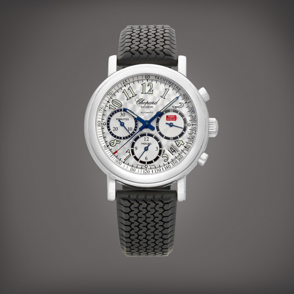 View full screen - View 1 of Lot 2197. Mille Miglia, Reference 8331 | A stainless steel chronograph wristwatch with date, Circa 2003 | 蕭邦 | Mille Miglia 型號8331 | 精鋼計時腕錶,備日期顯示,約2003年製.