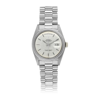 View full screen - View 1 of Lot 167. ROLEX | REF 1803 DAY-DATE, A WHITE GOLD AUTOMATIC WRISTWATCH WITH DAY, DATE AND BRACELET CIRCA 1972.