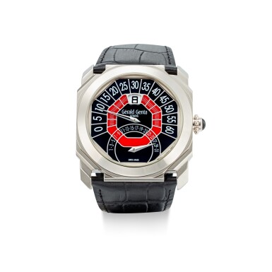 View full screen - View 1 of Lot 355. GERALD GENTA | OCTO BI-RETRO, REFERENCE OBR.Y.60, A WHITE GOLD JUMPING HOUR WRISTWATCH WITH RETROGRADE MINUTE AND DATE, CIRCA 2005.