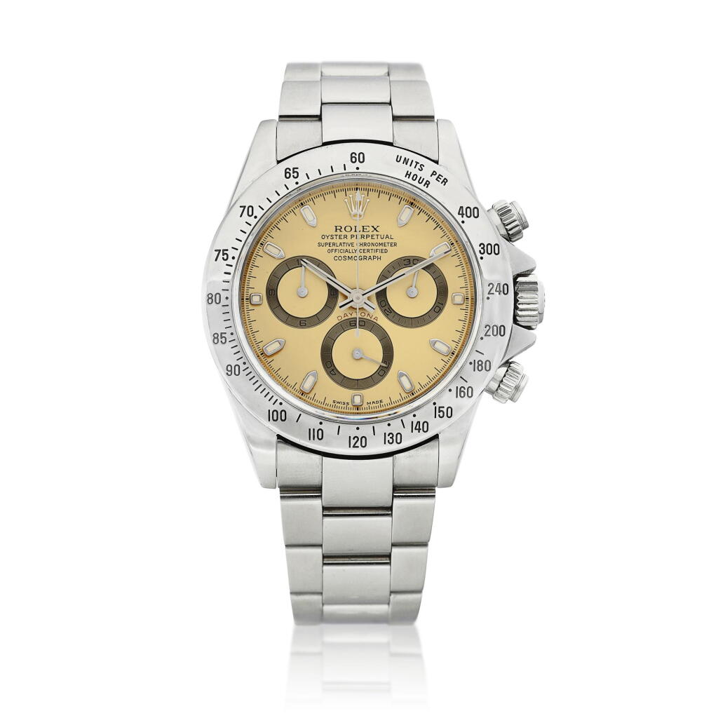 View full screen - View 1 of Lot 2197. Cosmograph Daytona, Reference 116520 | A stainless steel chronograph wristwatch with colour changed dial and bracelet, Circa 2000 | 勞力士 | Cosmograph Daytona 型號116520 | 精鋼計時鏈帶腕錶,備變色錶盤,約2000年製.