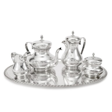 View full screen - View 1 of Lot 195. An Italian Silver Four-Piece Tea Set and Tray, Buccellati, Milan, 20th Century.