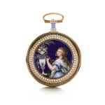 A gold, enamel and pearl-set verge watch with gilt-metal glazed outer protective case Circa 1790