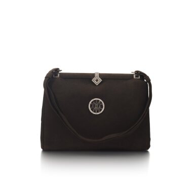 View full screen - View 1 of Lot 1049. Onyx, diamond and suede evening bag, 1920s.