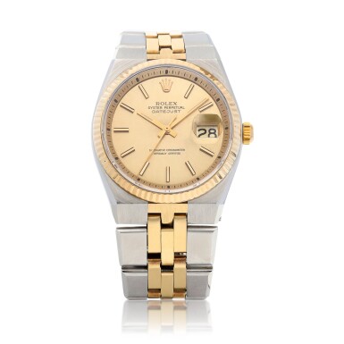 View full screen - View 1 of Lot 9241. Rolex | Datejust, Reference 1630, A yellow gold and stainless steel bracelet watch with date, Circa 1975 | 勞力士 | Datejust 型號1630 黃金及精鋼鏈帶腕錶,備日期顯示,約1975年製.