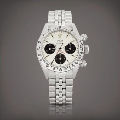 View full screen - View 1 of Lot 2220. Cosmograph Daytona "Big Red", Reference 6265 | A stainless steel chronograph wristwatch with bracelet, Circa 1975 | 勞力士 | COSMOGRAPH DAYTONA "BIG RED" 型號6265 | 精鋼計時鏈帶腕錶,約1975年製 .