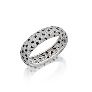 View full screen - View 1 of Lot 90. Diamond and Onyx 'Panthère' Bracelet, France.