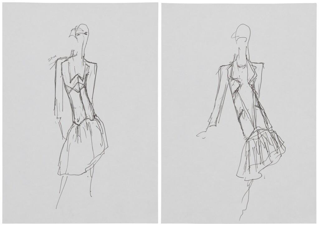 View full screen - View 1 of Lot 15. Two sketches for fashion | Deux croquis de mode originaux.