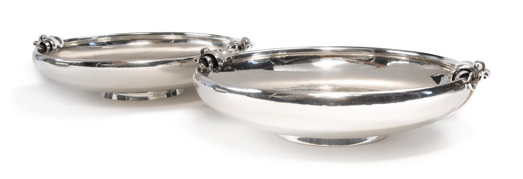 View full screen - View 1 of Lot 209. A PAIR OF DANISH SILVER BOWLS, NO. 618, DESIGNED BY OSCAR GUNDLACH-PEDERSEN, GEORG JENSEN SILVERSMITHY, COPENHAGEN, CIRCA 1945-77.