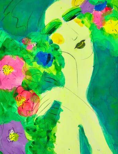 View full screen - View 1 of Lot 6201. Walasse Ting 丁雄泉 | Lady with flowers 女子與花朵.