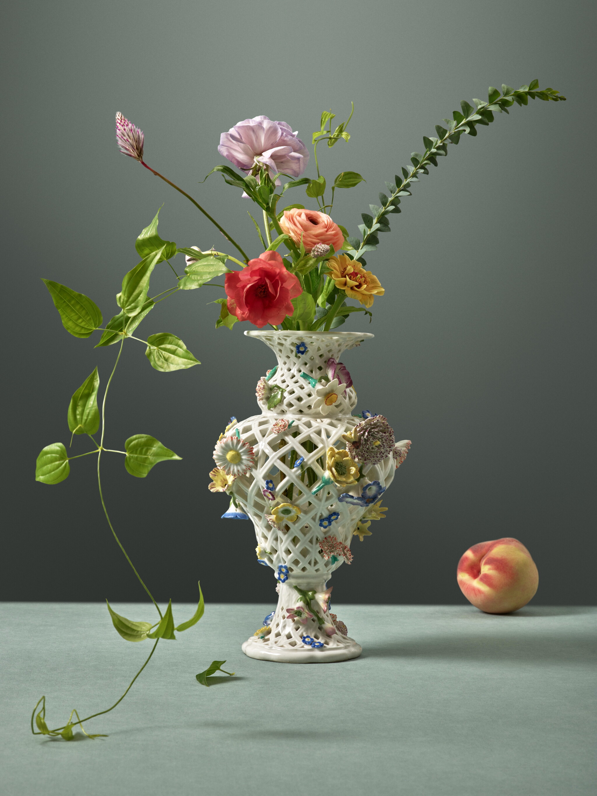 A Meissen Flower Encrusted Reticulated Vase, Circa 1750