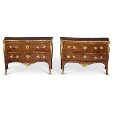 View full screen - View 1 of Lot 74. A Pair of Saxon Rococo Gilt-Bronze Mounted Kingwood Parquetry Commodes, Possibly by the Court Cabinet Maker Johann Gottlieb Hesse, Dresden Circa 1760.