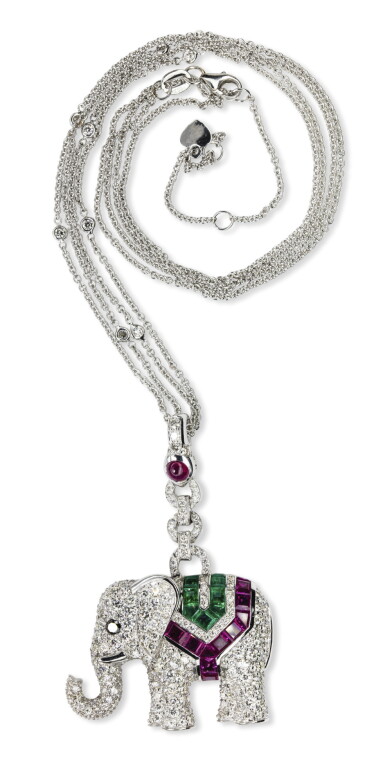 View full screen - View 1 of Lot 94. Ruby, emerald and diamond pendant, Michele della Valle.
