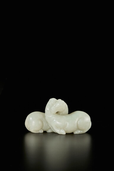 View full screen - View 1 of Lot 96. A white jade 'double horse' group, Qing dynasty, 18th century.