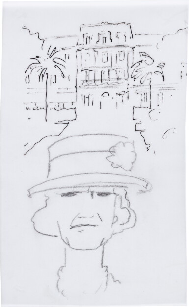 View full screen - View 1 of Lot 255. Portrait of Coco Chanel in front of the Eden Roc Hotel.