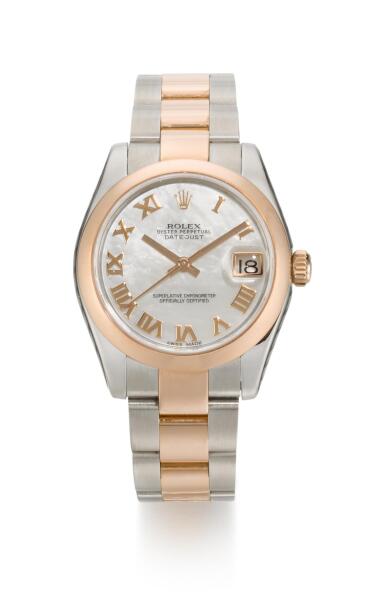 View full screen - View 1 of Lot 20. ROLEX | DATEJUST, REFERENCE 178241 STAINLESS STEEL AND PINK GOLD WRISTWATCH WITH MOTHER-OF-PEARL DIAL, DATE AND BRACELET, CIRCA 2014 .