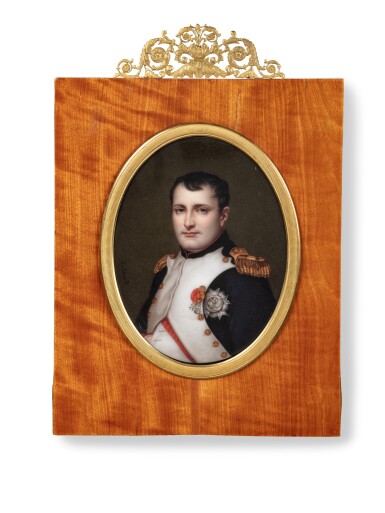 View full screen - View 1 of Lot 3. A French large miniature on porcelain representing the Emperor Napoleon I, J. Liénard, Paris, circa 1810 | Grande miniature ovale sur porcelaine représentant l'Empereur Napoléon Ier par J. Liénard, Paris, vers 1810.