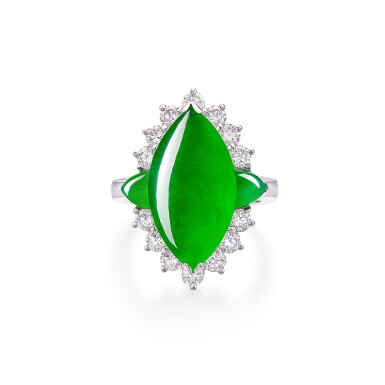 View full screen - View 1 of Lot 254. Jadeite and Diamond Ring | 天然翡翠 配 鑽石 戒指.