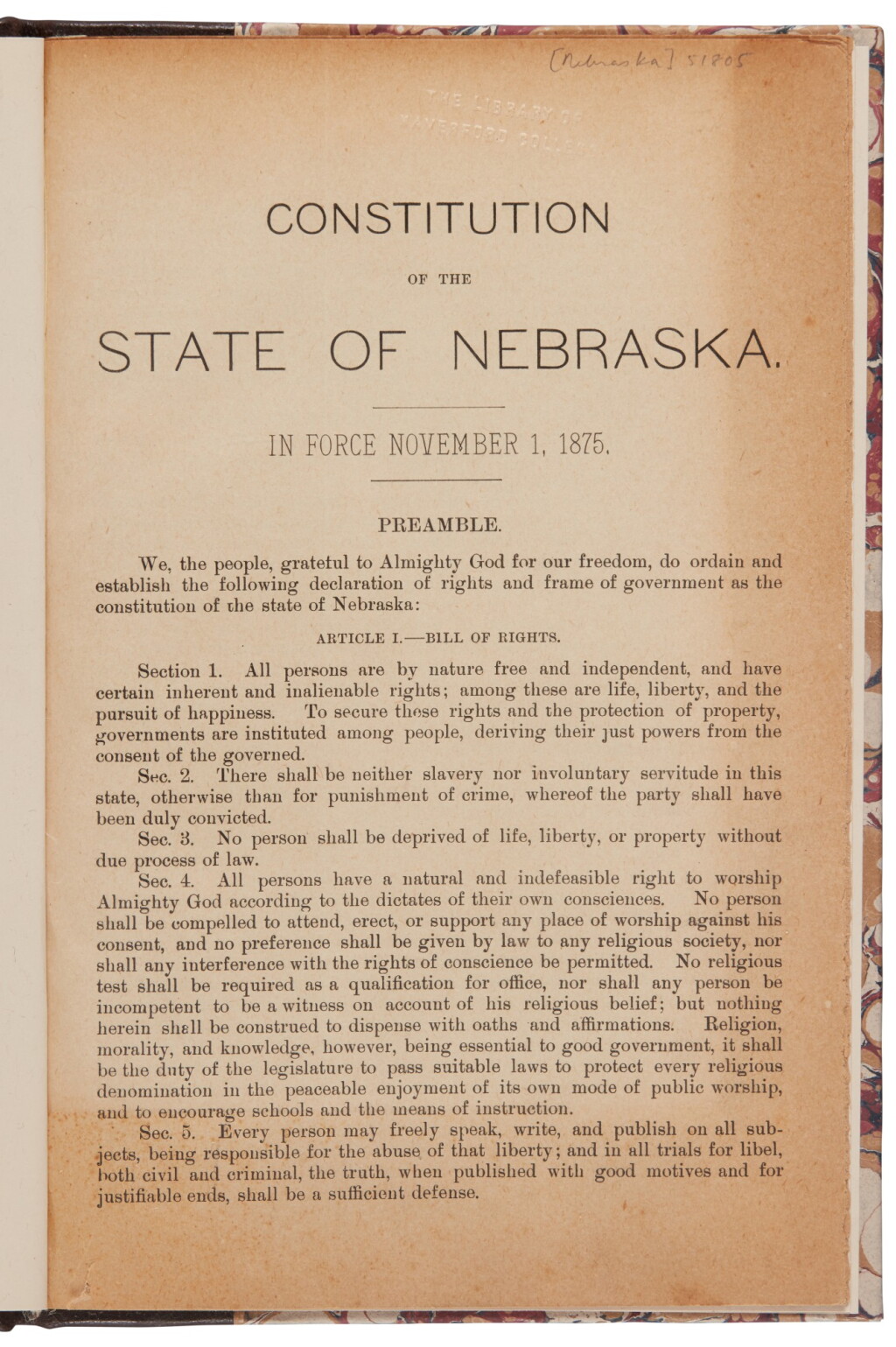View full screen - View 1 of Lot 157. Nebraska | The "Grasshopper Constitution".